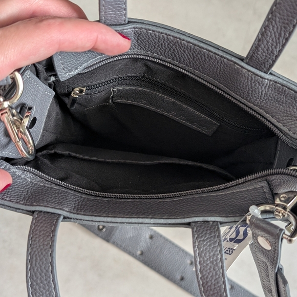 NWT MYFLAFFICO Chic Grey Pebbled Faux Leather Tote & Crossbody Bag - Picture 5 of 11